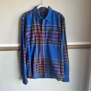 Scotch & Soda Amsterdam Plaid Flannel Button Blue Purple Shirt